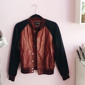 Faux Leather Varsity Jacket